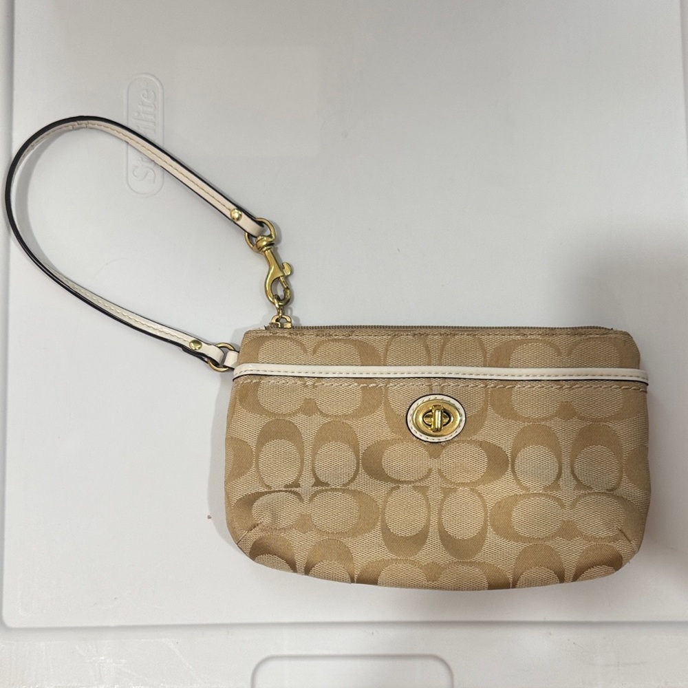 Coach Beige Signature Wristlet